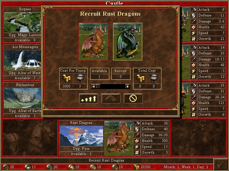 Level 7 non-upgraded: Gorynyches, Level 7 upgraded: Rust Dragons