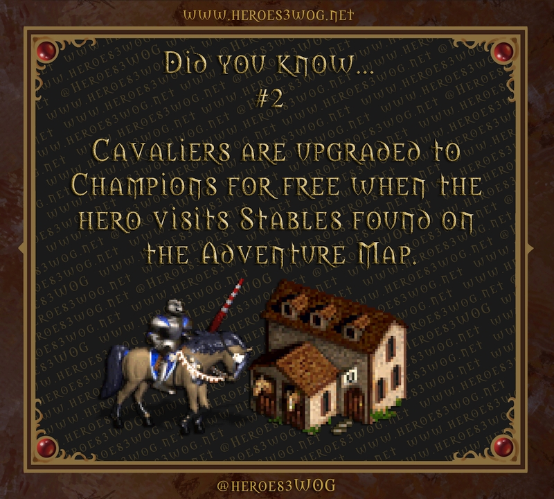 Cavaliers are upgraded to Champions for free when the hero visits Stables found on the Adventure Map.