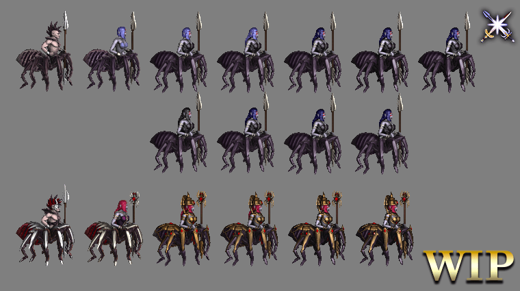 The evolution of the Arachne and Crimson Arachne from Grotto, at the moment; it was chosen to be shown in its WIP form as it is a rather self-explanatory creature, especially since MM8’s Dark Elves prominently feature spider motifs, and it does not spoil Grotto’s concept that much