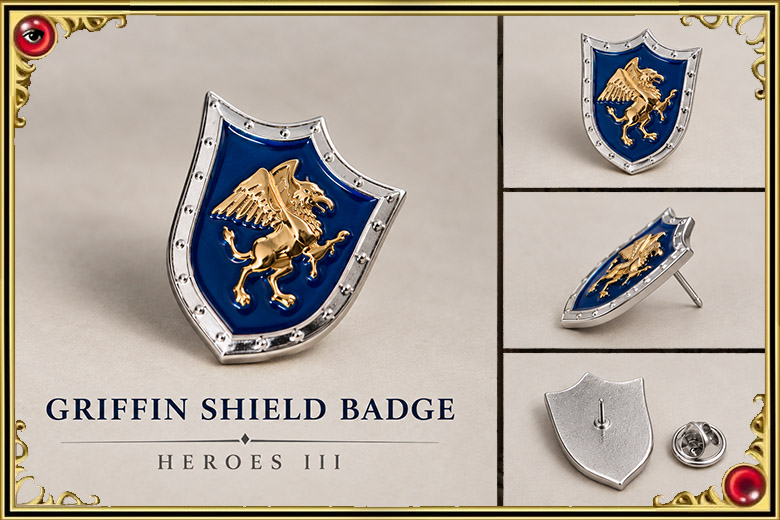 You can order the Heroes III metal Griffin Shield badge from Esperanta's Pin Emporium.